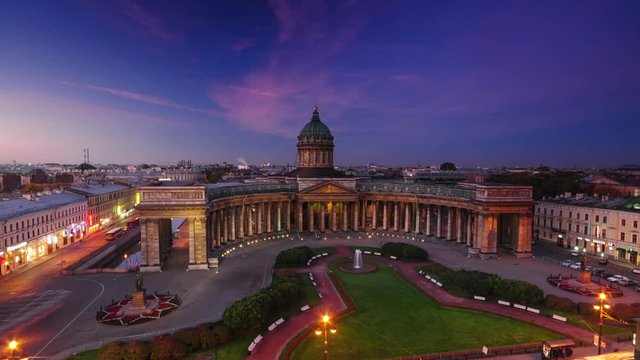 Time lapse shot of the Kazan (Kazanskiy) Cathedral in Saint-Petersburg. 