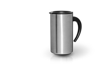 city travel coffee steel mug isolated on white