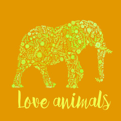 vector card with an Indian elephant. cute floral elephant. summer composition