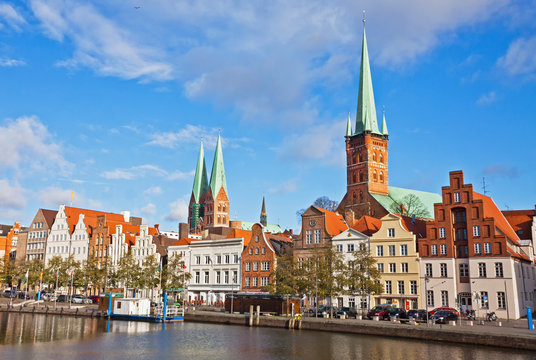 Trave river in Lubeck old town, Germany