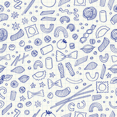Hand- drawn pasta seamless pattern
