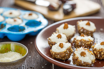Raw Vegan Homemade Paleo Gluten-free Raffaello Bonbons, Healthy Candies, Horizontal View