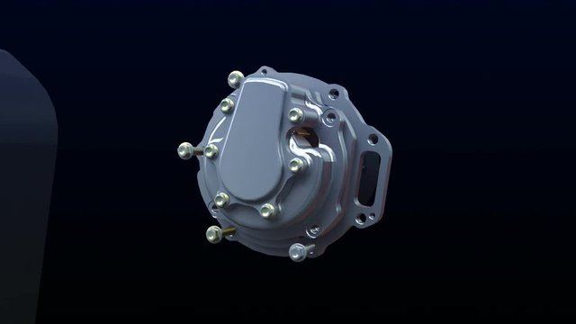 Automobile Technology. gathered parts, making car compressor 360 degree view.animation. 3D rendering.