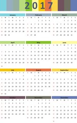 Calendar for 2017 year colorful, vibrant style