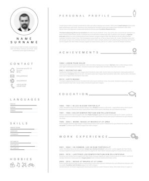 Minimalist resume cv template with nice typography