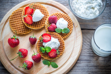 Belgian waffles with ricotta and strawberries