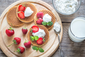 Belgian waffles with ricotta and strawberries