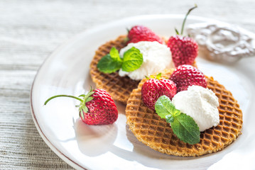 Belgian waffles with ricotta and strawberries