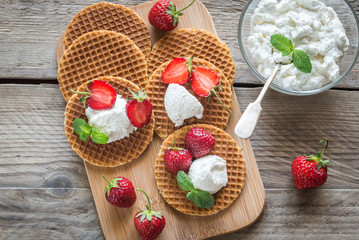 Belgian waffles with ricotta and strawberries