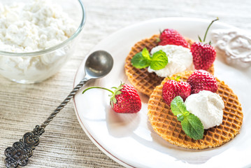 Belgian waffles with ricotta and strawberries