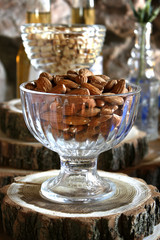 Almonds in glass bowl