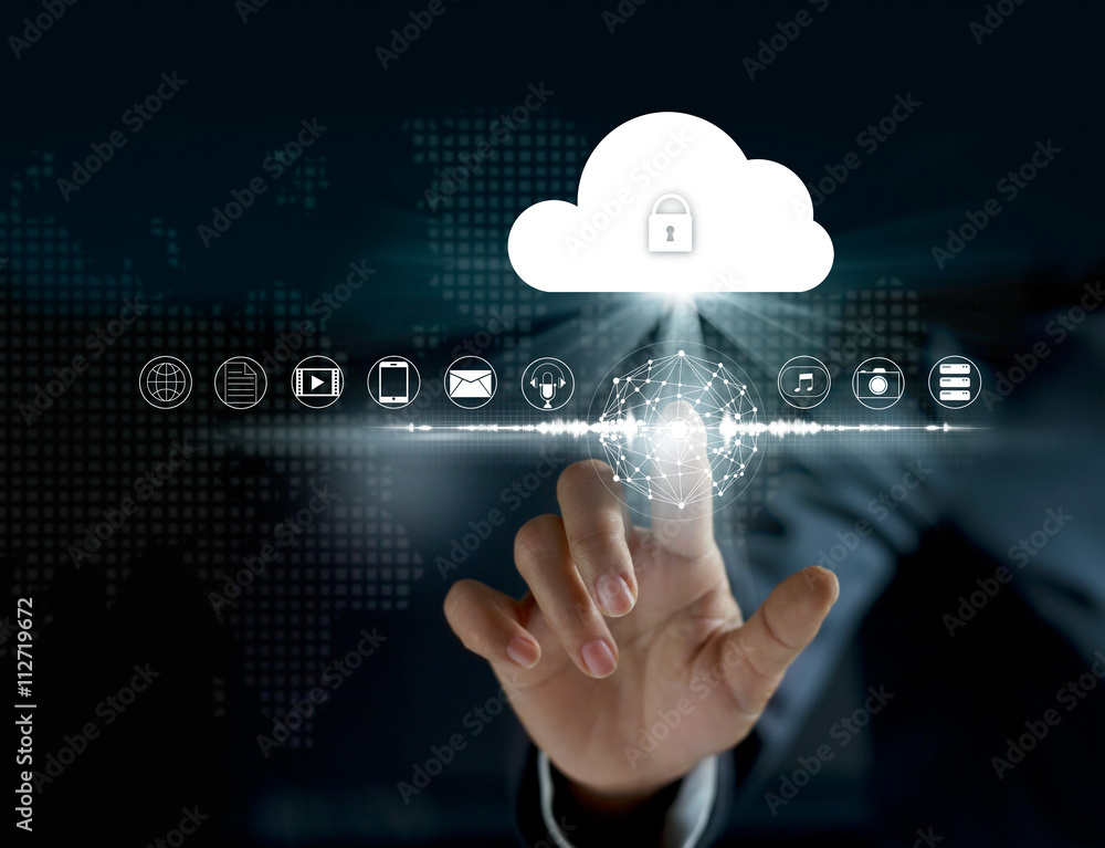 Poster Cloud computing, futuristic display technology connectivity concept