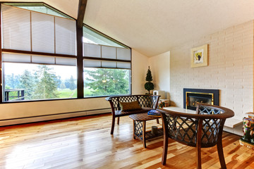 Modern living room with wooden floor, and fireplace