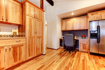 Great kitchen with dark stained hardwood floor