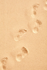 Fototapeta na wymiar Human footprints walking across the sand