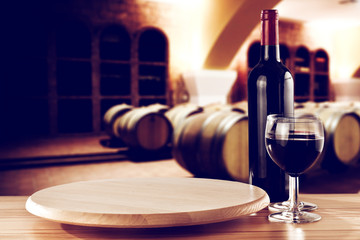 wine and wooden old table 