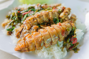 stir-fried seafood and basil with rice