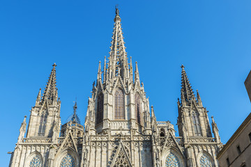 Gothic facade of the cathedral of Barcelona