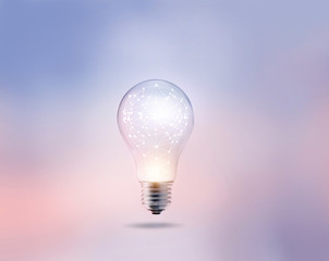 Abstract network connection in light bulb on a pastel color back