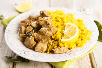 Coconut chicken with turmeric rice