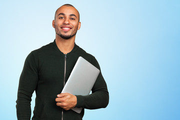 Obraz na płótnie Canvas black business man with laptop