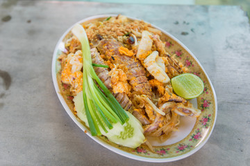 Thai food Pad thai , Stir Fried noodles with seafood