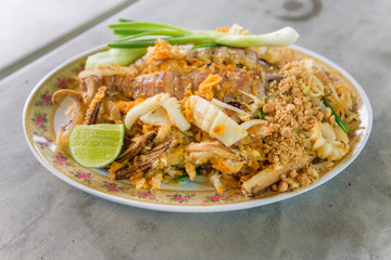 Thai food Pad thai , Stir Fried noodles with seafood