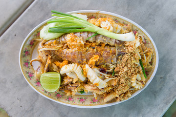 Thai food Pad thai , Stir Fried noodles with seafood