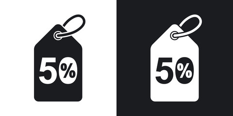 Price tag with 50% discount, vector. Two-tone version on black and white background