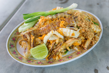 Thai food Pad thai , Stir Fried noodles with seafood