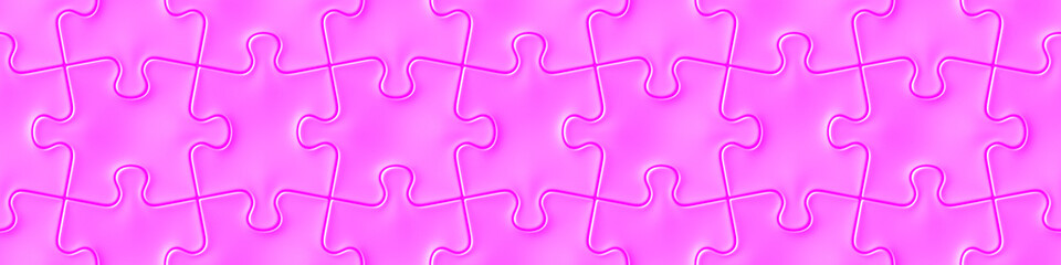 Obraz premium banner with interlocking bright pink jigsaw puzzle pieces (seamless texture, format 4x1, 3d illustration)