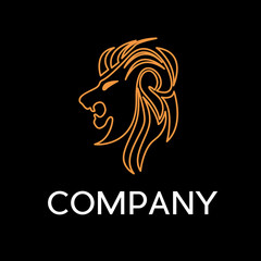 Vector sign abstract lion, in linear style  on black background