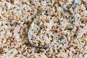 Sesame salad close up macro mixture salad spoon