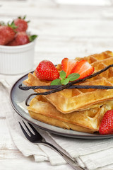 Belgian Waffles with Fresh Strawberries and Vanilla beans