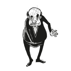 Black and white illustration of balding man checks the status of affairs inside his pants