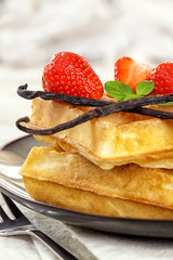Waffles with Fresh Strawberries and Vanilla beans