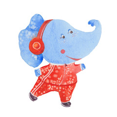 watercolor elephant jogging