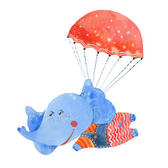 watercolor elephant with parachute