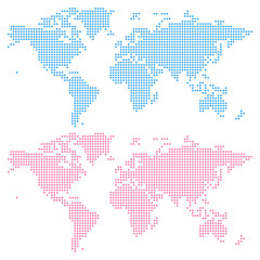Fototapeta na wymiar World map created from circles (upper) and squares (lower), not a pattern. Edit colors easy in one click.