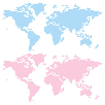 World map created from circles (upper) and squares (lower), not a pattern. Edit colors easy in one click.
