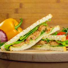 sandwich on wooden background