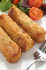 Vegetarian sausages made with cheese leeks and breadcrumbs