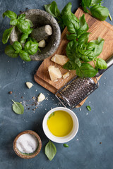 Ingredients for basil pesto