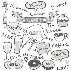手描き　手書き風　カフェ素材セット
