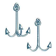 Hand drawn vector illustration of 2 anchors