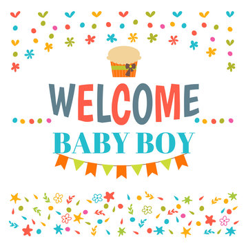Welcome baby boy shower card. Arrival card. Announcement card. C
