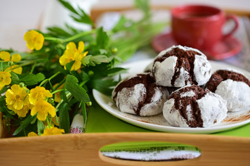 chocolate cakes in powdered sugar