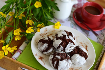 chocolate cakes in powdered sugar