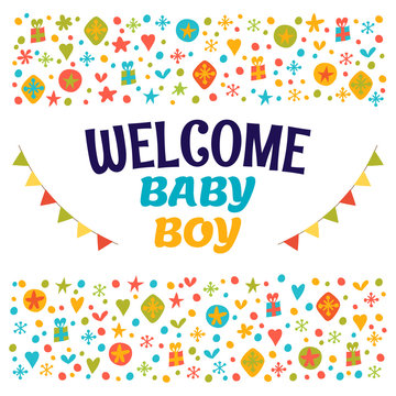 Welcome baby boy. Baby boy shower card. Baby boy arrival postcar