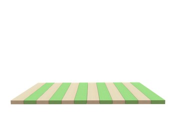 Empty top of green wood table or counter isolated on white background. For product display, 3D rendering